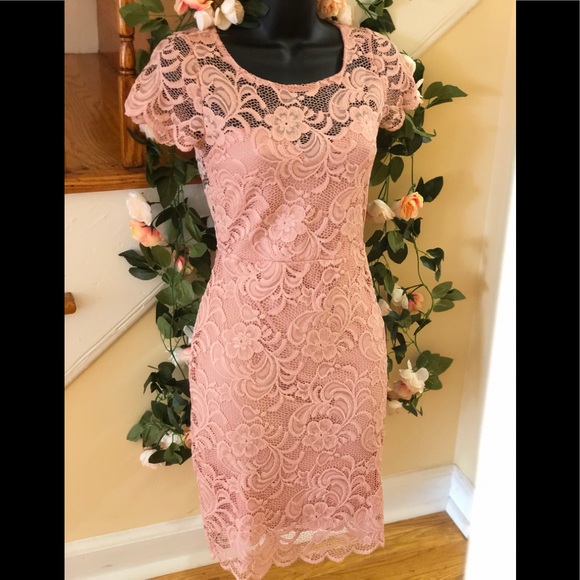 Ambiance Dresses & Skirts - Blush Laced/Crochet Midi Dress